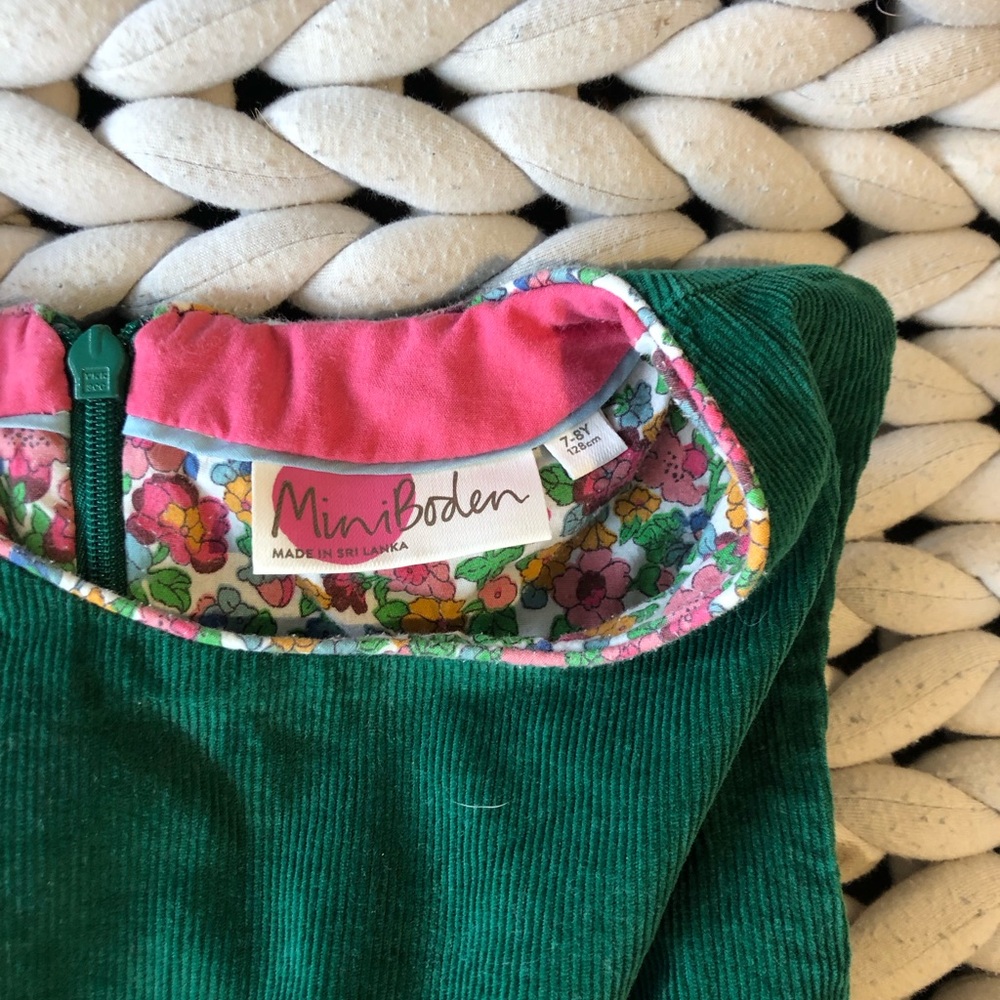 Mini Boden Green Girls' Heart Pocket Corduroy Dress - Picture 2 of 5